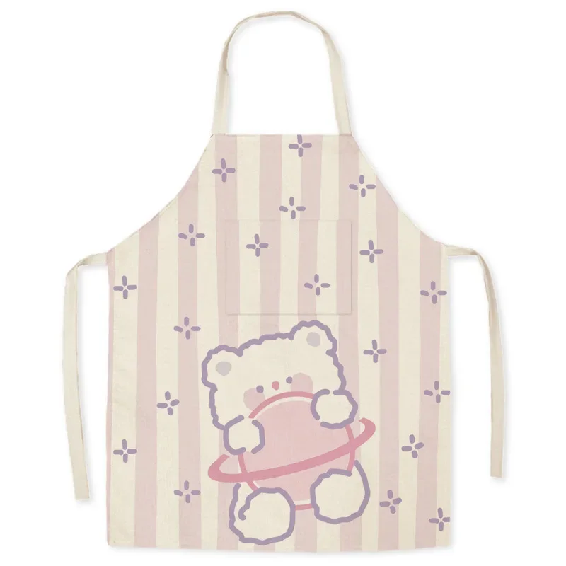 Aprons for Women Linen Sleeveless Apron Pink Rabbit Cartoon Cute Apron Kitchen Housework Fashion Cleaning Antifouling Delantal