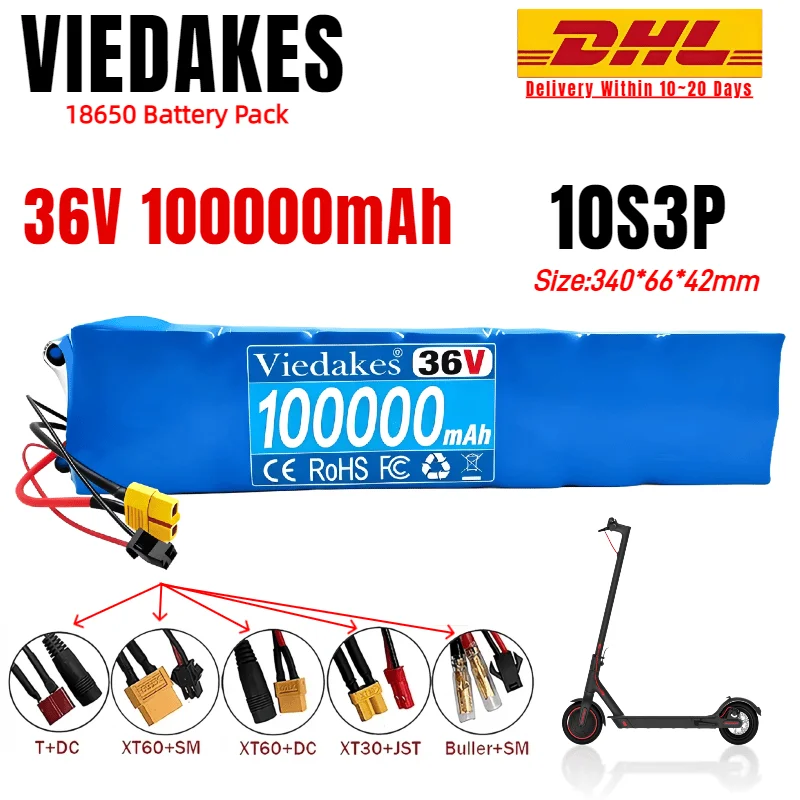 

Compatible for M365 36v scooter Battery✅36V 10000mAh 10S3P Li-ion Pack with XT30 jst Interface 36v electric scooter battery