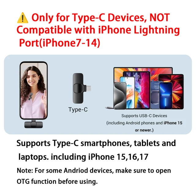 Type-C Port Professional Wireless Lavalier Microphone for Smartphones, Computers, Tablets, Plug and Play 2