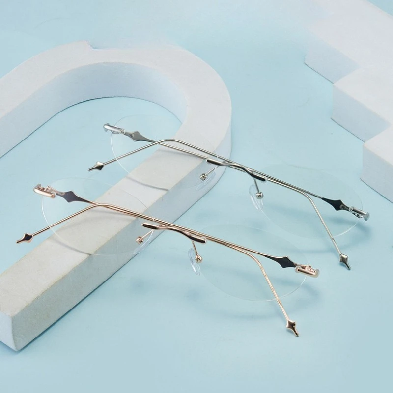 Ultraleichte Modische Photochrome Sonnenbrille Neue Luxuriöse Rahmenlose Ovale Blaulichtfilter-Brille für Männer und Frauen – Detail 3