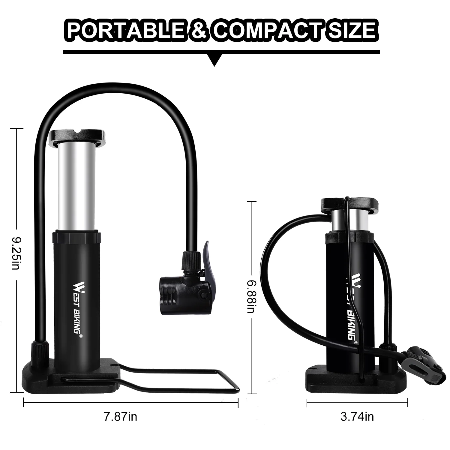 Pompe de vélo de route vtt ultra-légère, gonfleur d'air de vélo portable, pompe à pied, pompe à pneu de vélo haute pression, 100 Psi, 120Psi