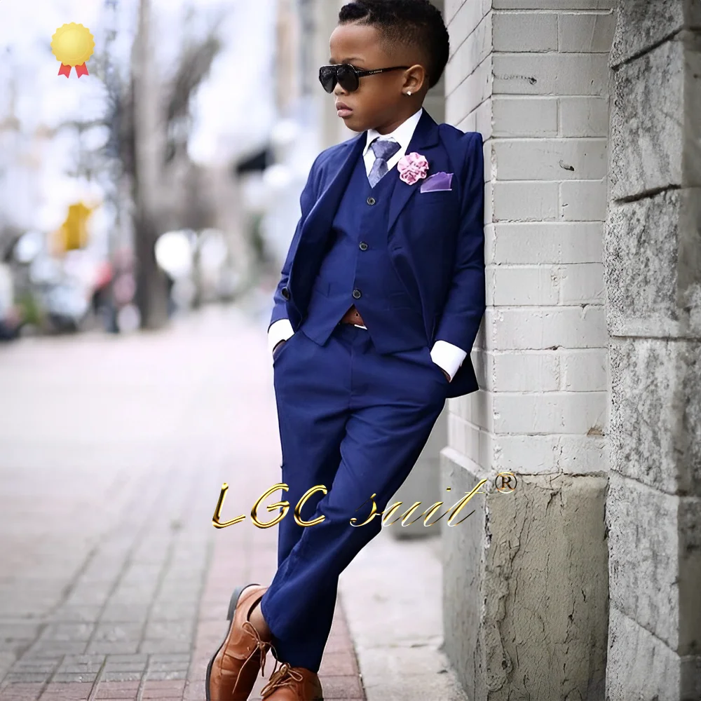 3-piece casual suit for boys aged 2-16 years old, suitable for street parties, events and celebrations, customized tuxedo