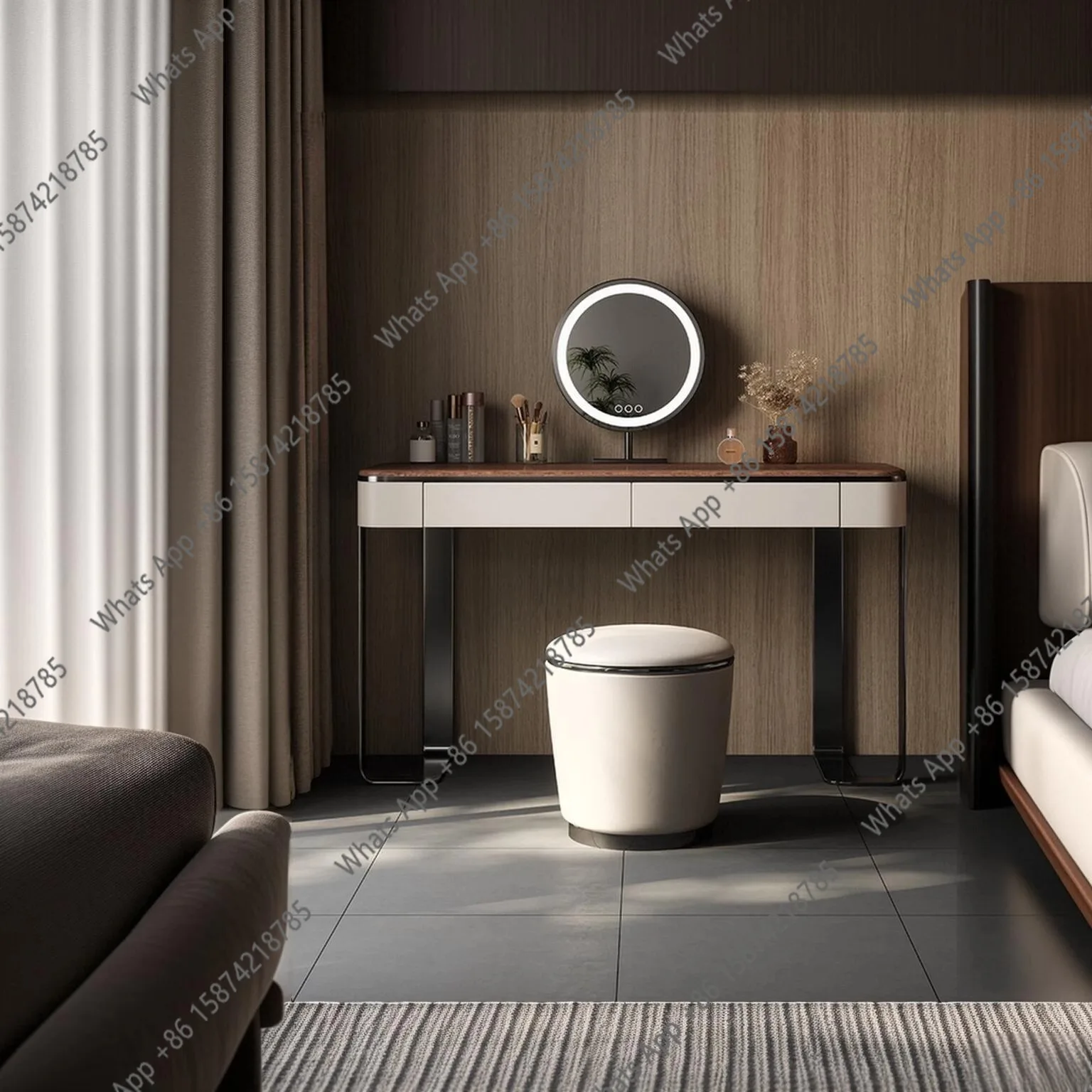 

Light luxury makeup table dresser bedroom simple solid wood walnut small apartment desk makeup mirror drawer