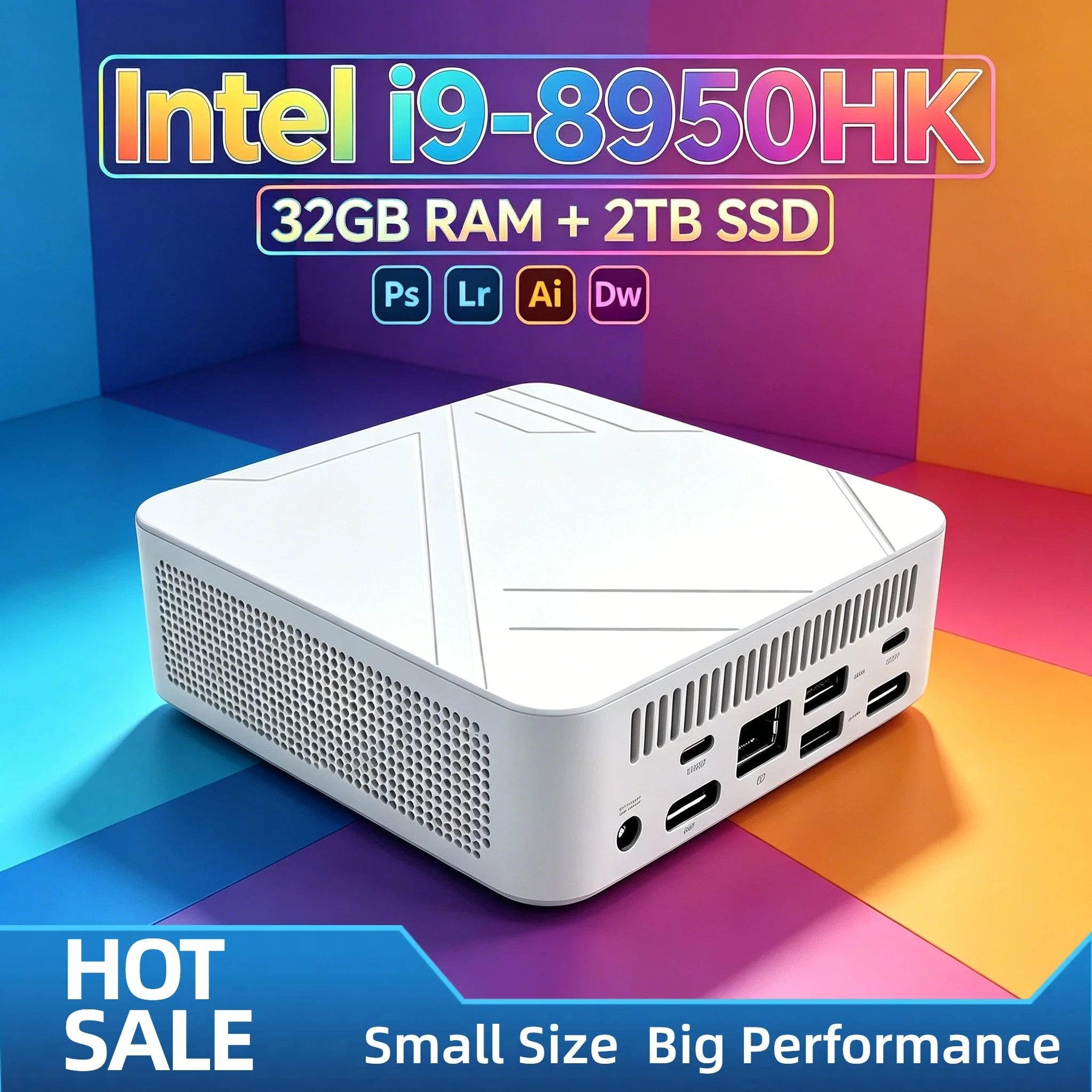 Intel i9-8950HK Mini Desktop PC 16GB DDR4 M.2 NVMe SSD Triple 4K HDMI Output WiFi6 Silent Fanless Cooling Home Office Pro HTPC