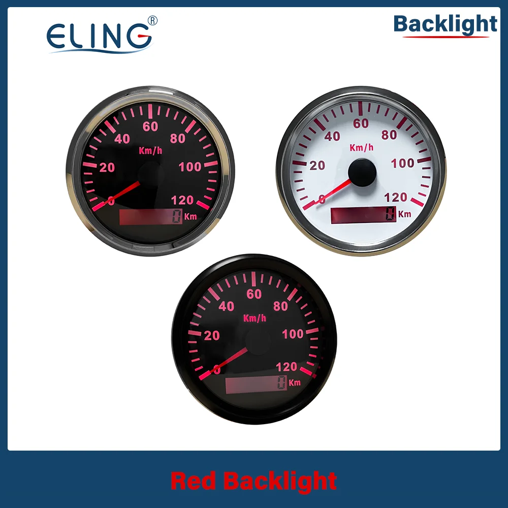 

ELING Pulse Signal 0-120km/h 200km/h Waterproof IP67 Motorcycle Speedometer odometer Gauge for Car Truck Boat with Red Backlight