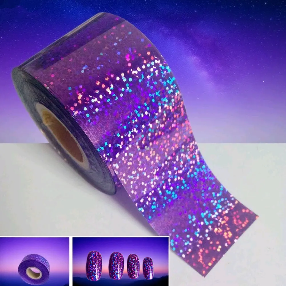 

120M/Roll Holographic Nail Transfer Foils with Shimmering Laser Purple Effect Creative DIY Manicure Design Decals & Art