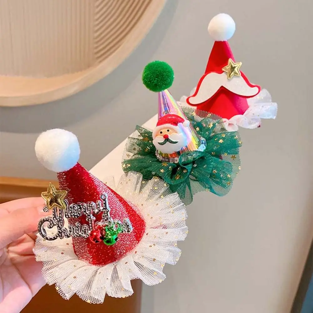 Creative Star Christmas Hair Clip Elk Plush Ball Santa Claus Duckbill Clip Hair Side Clip Headwear Christmas Hat Hairpin Daily