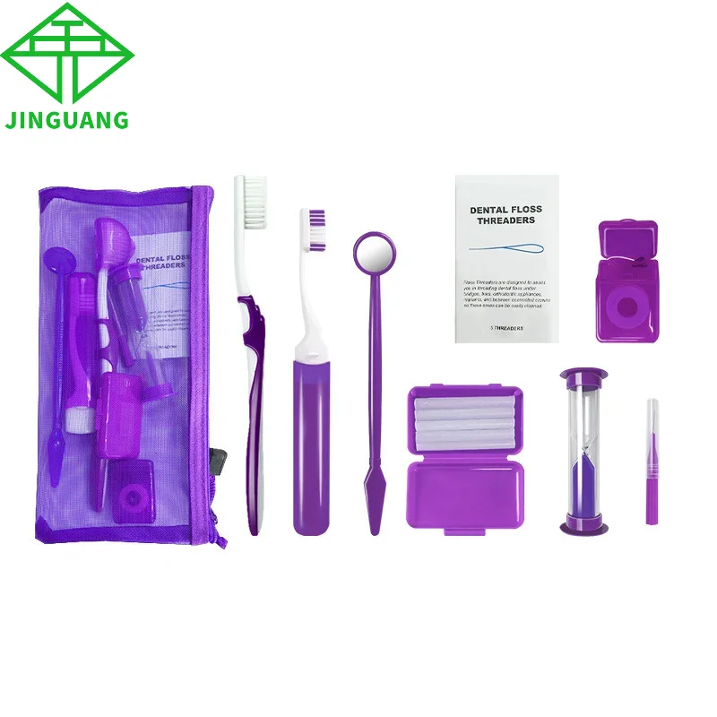 

10 x 8pcs/sets Orthodontic Dental Care Kit Set Braces Toothbrush Foldable Dental Mirror Interdental Brush with Carrying Case