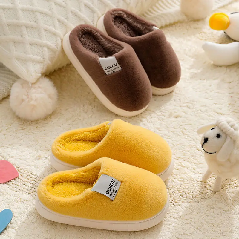 Autumn and Winter Warm Thick-soled Boys Girls Simple Soft-soled Non-slip Indoor and Outdoor Warm Cotton Slippers Cute Slippers