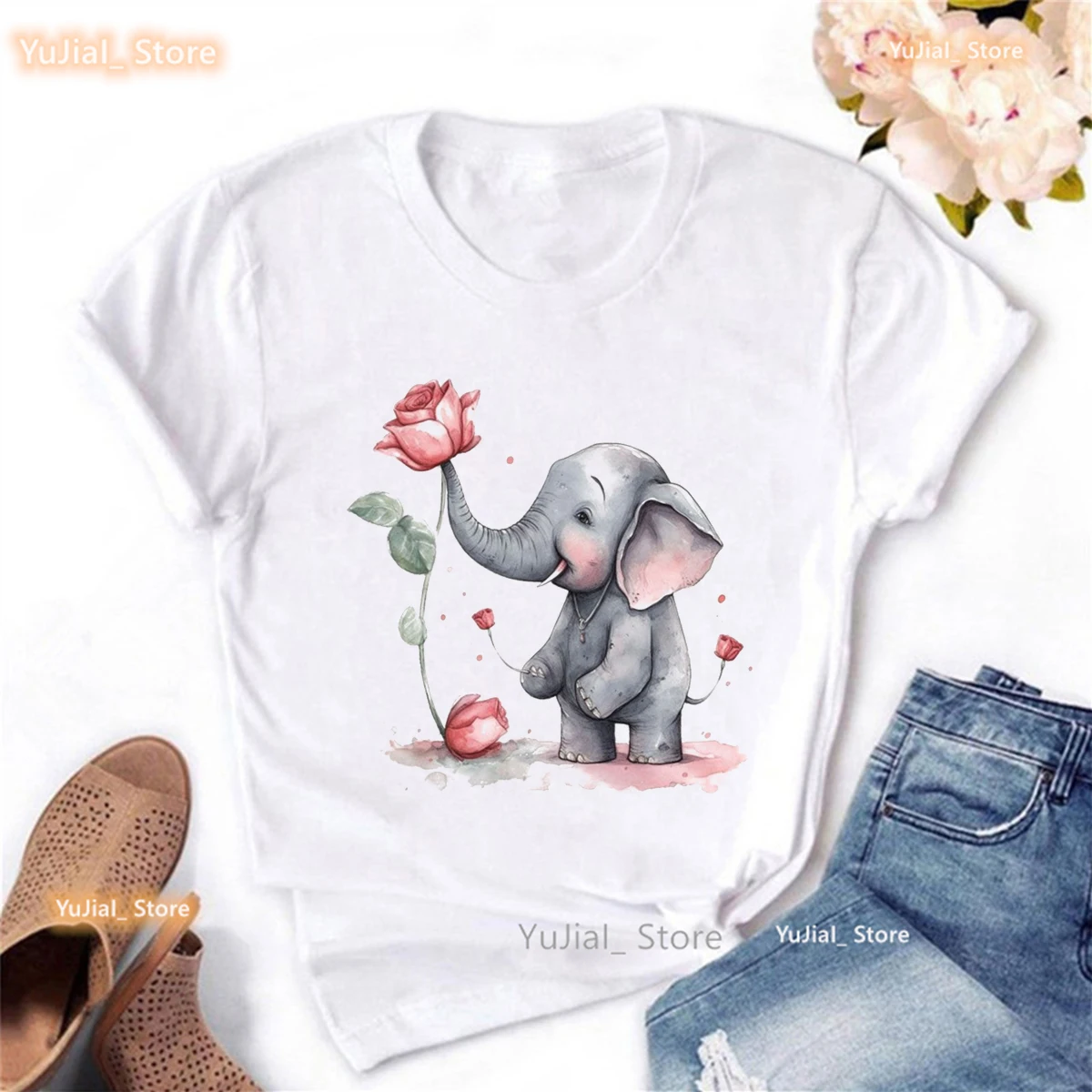 Funny T Shirt Girls Elephant Dancing Ballet Animal Print Tshirt Women Harajuku Kawaii Clothes Summer Short Sleeve T-Shirt Female