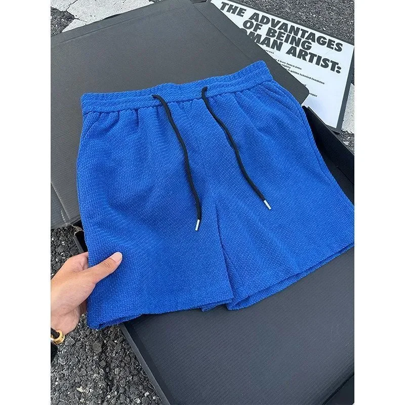 Men's Summer American‑Inspired Textured‑Fabric Casual Shorts, Knee‑Length Shorts For Home‑Casual Street‑Style Sports Daily Wear