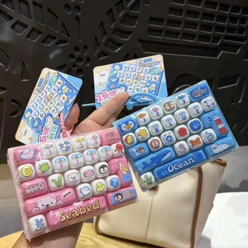 26-Key Stress Relief Fidget Keyboard Toy Portable Keychain Pendant for School Office Daily Boredom Relief Gift