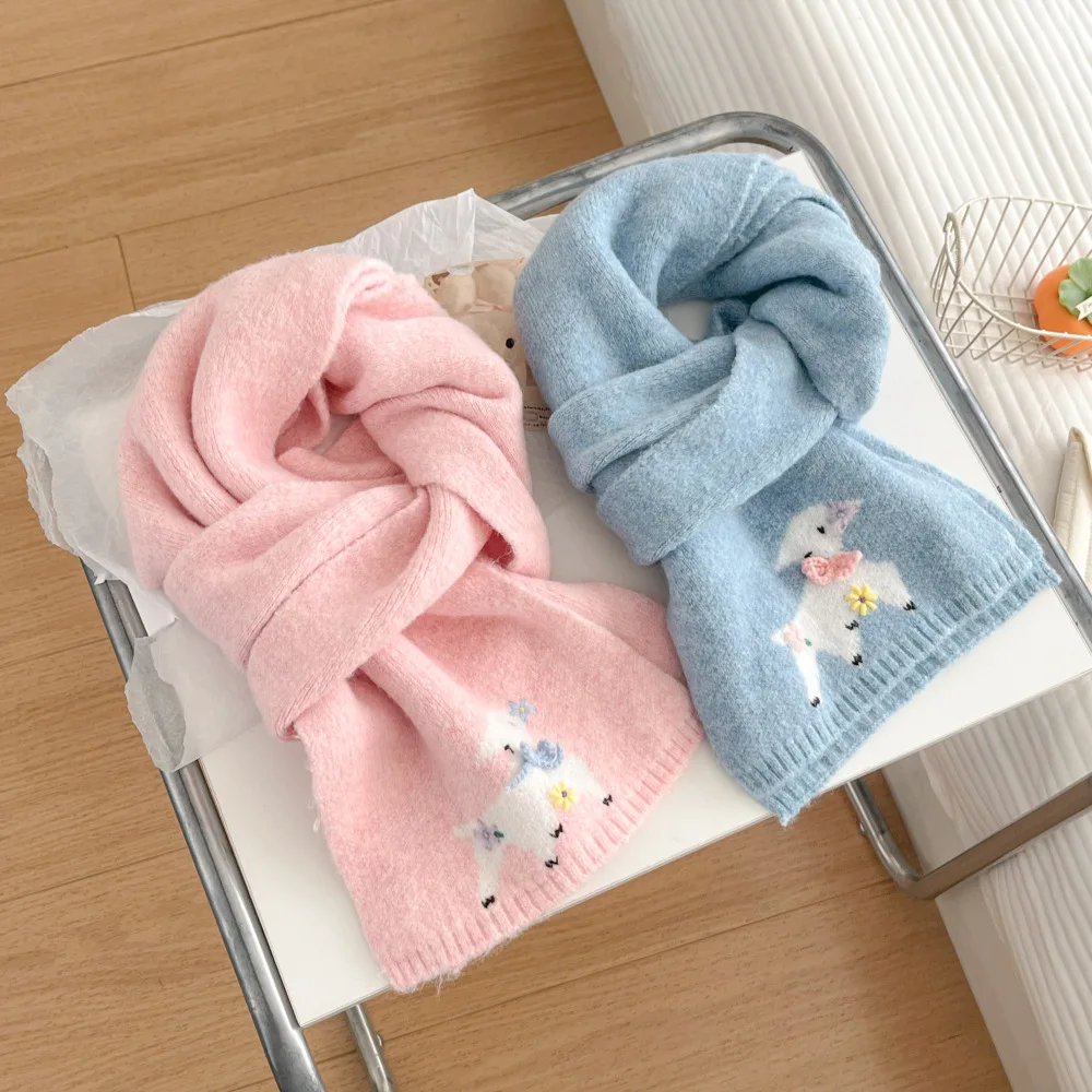 2025 Fashion Korean Cute Lamb Cross Knit Scarf Women Autumn Winter Warm Short Neck Wrap