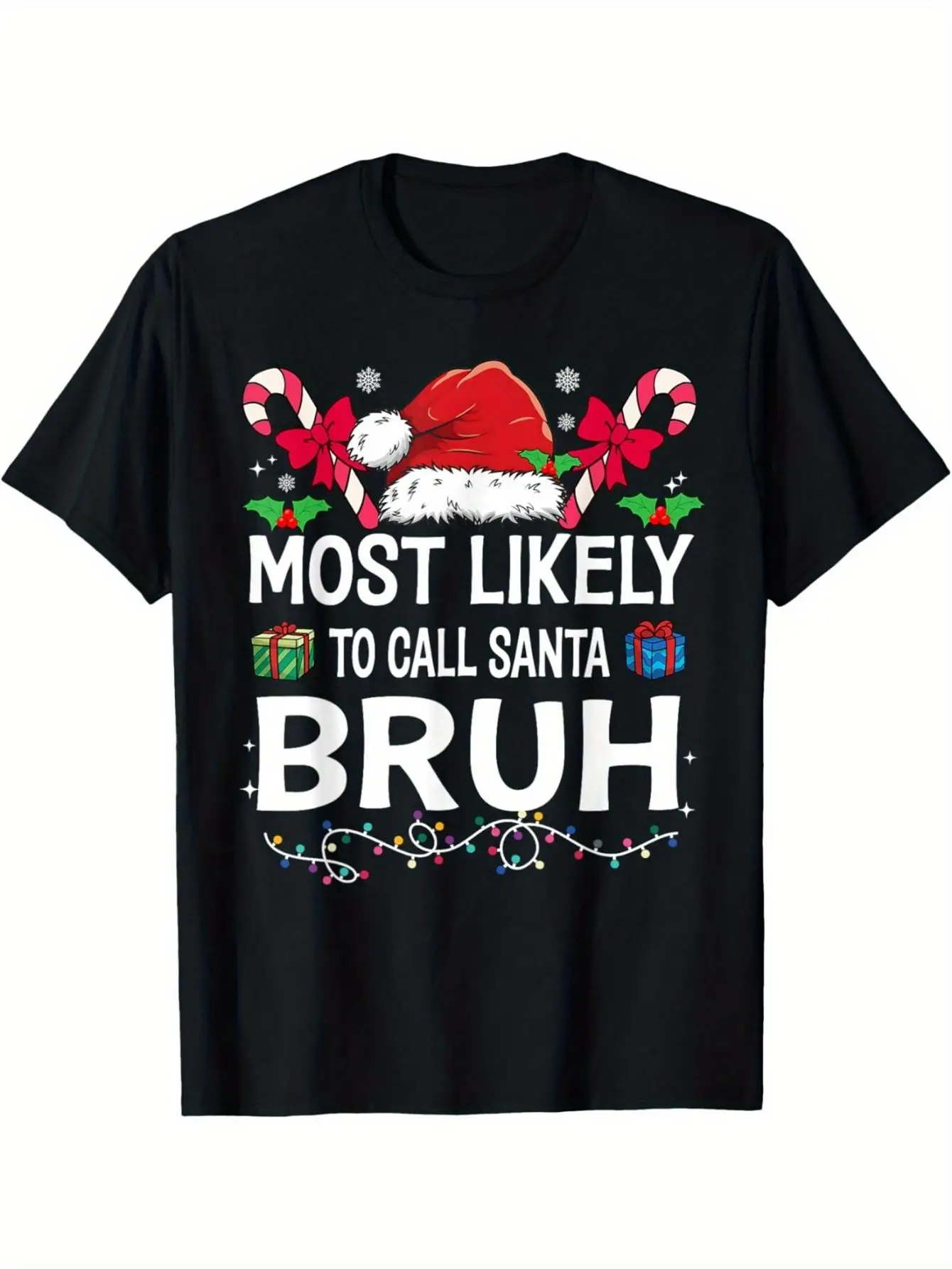 تي شيرت عيد الميلاد المضحك للرجال "المنظم سانتا بروه" - أسود احتفالي بأكمام قصيرة ورقبة دائرية مع عيد الميلاد