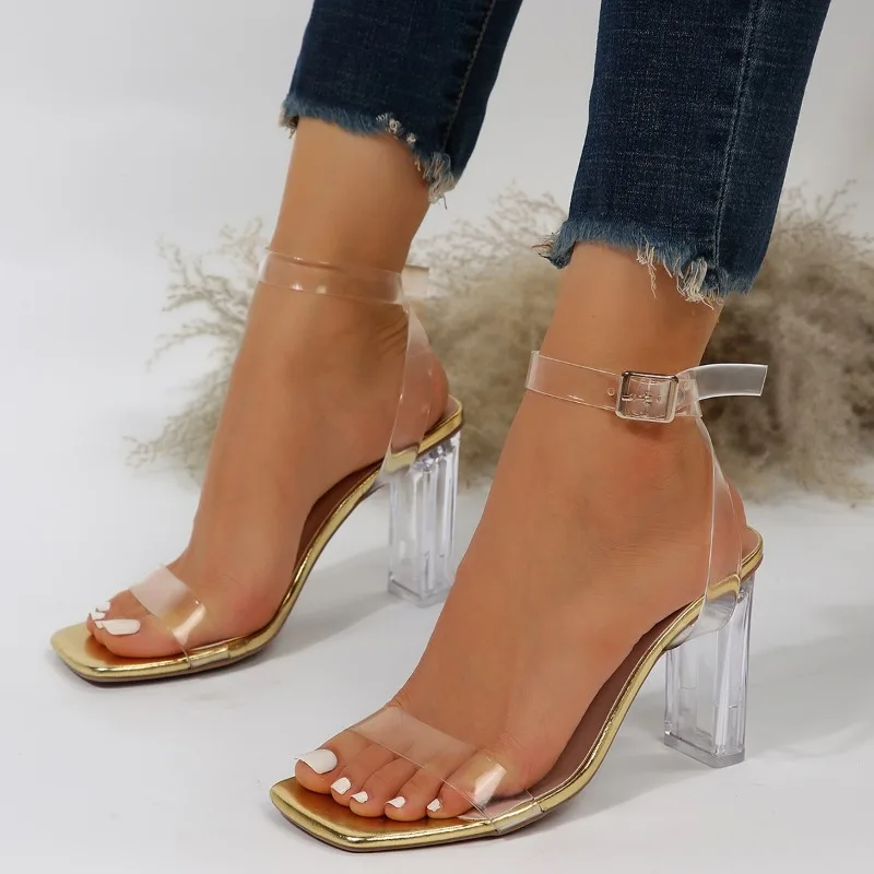 2026Summer Women Crystal Chunky Heel Transparent Sandals Fashion Sexy  High Heels Jelly Sandalias Female Pumps image 2