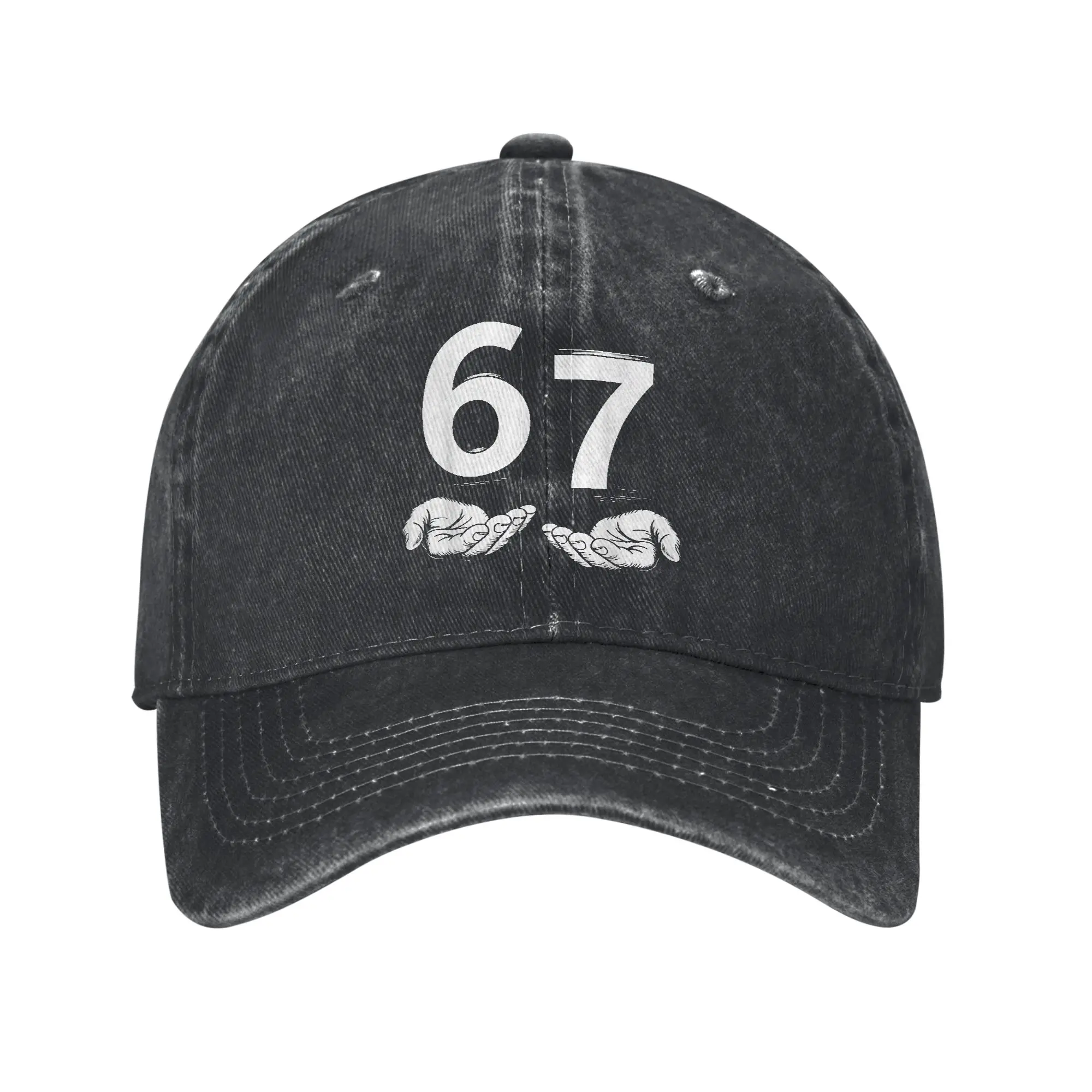 Funny Six Seven 67 Meme Baseball Cap Distressed Washed Gen Alpha Slang Hands Headwear Outdoor All Seasons Travel Adjustable Hat
