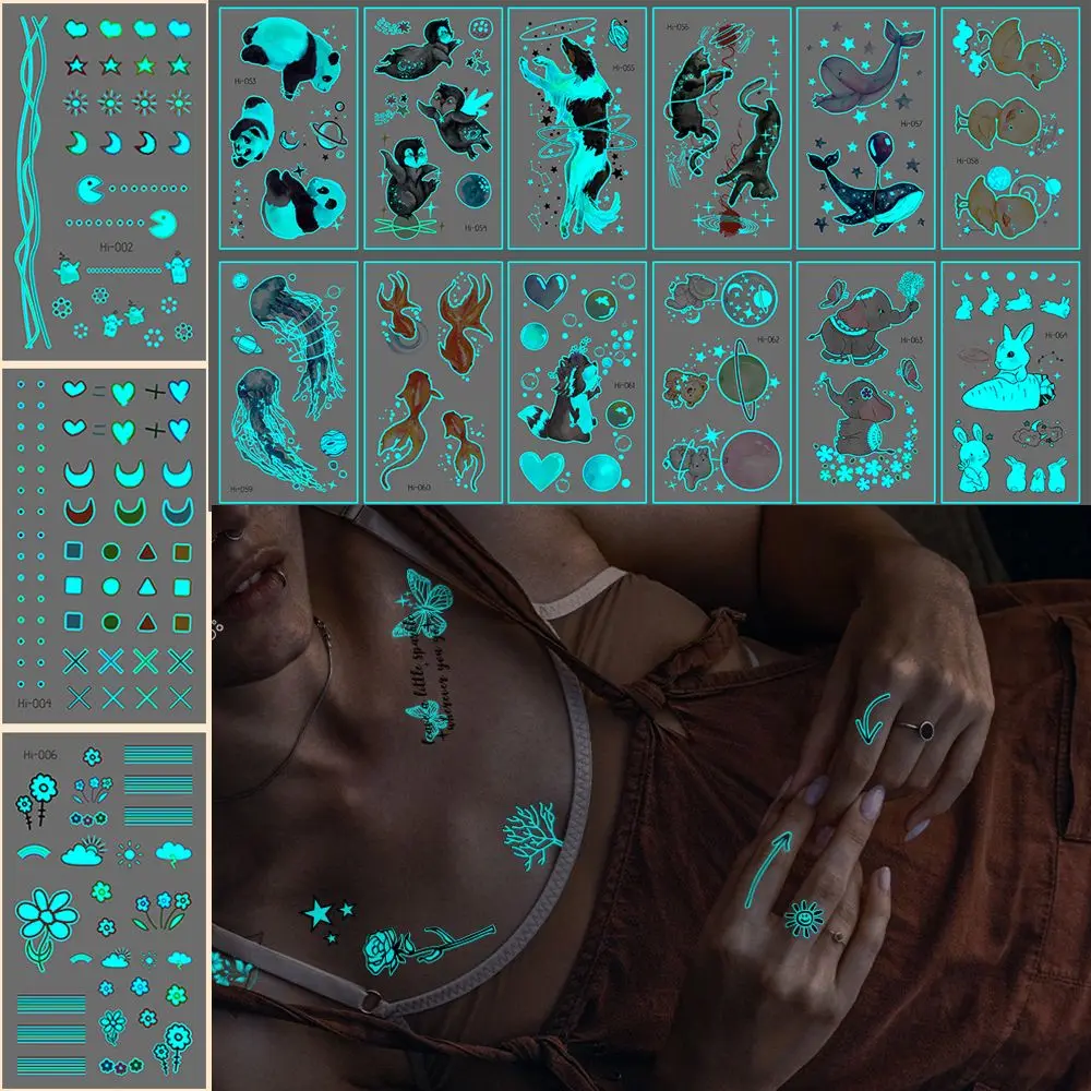 

Съемное звездное перо, флуоресцентное боди-арт, синяя светящаяся поддельная татуировка, временные татуировки, наклейка для татуировки