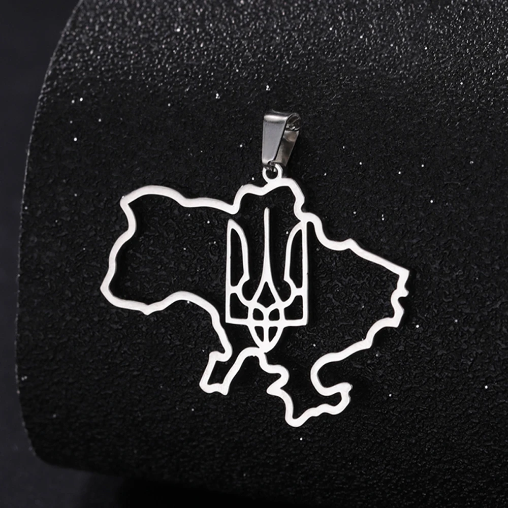Dawapara Ukraine Map Pendant Trident Coat of Arms Protection Amulet Stainless Steel Charm for Jewelry Making DIY Accessories