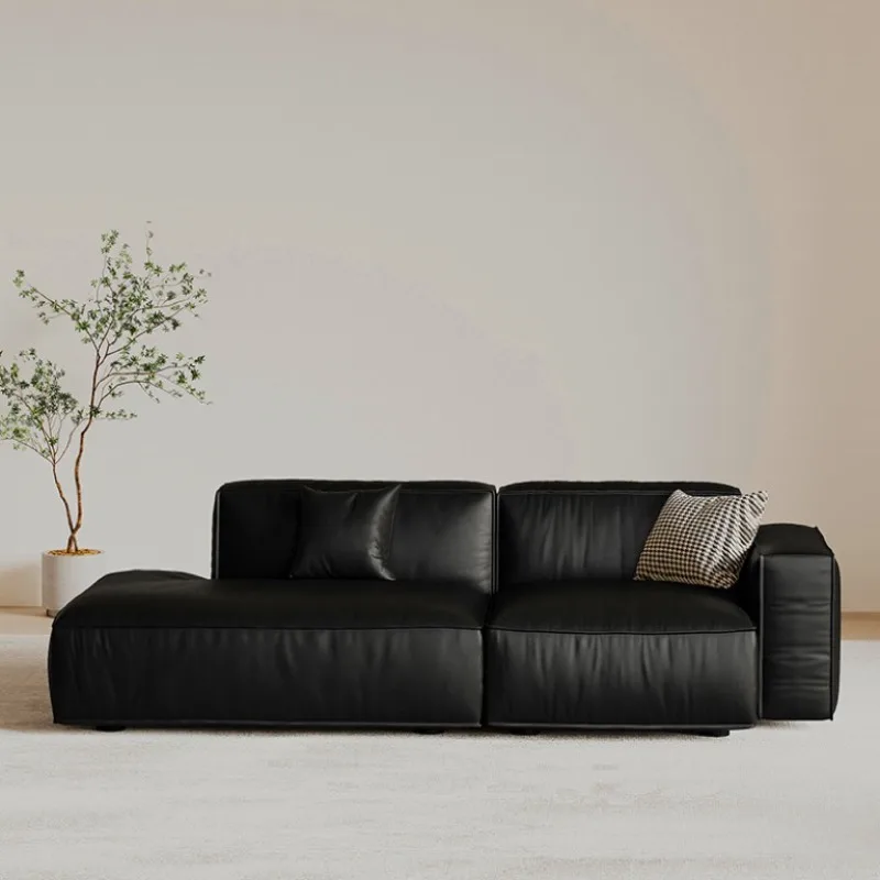 

Italian minimalist three-person concubine leather sofa