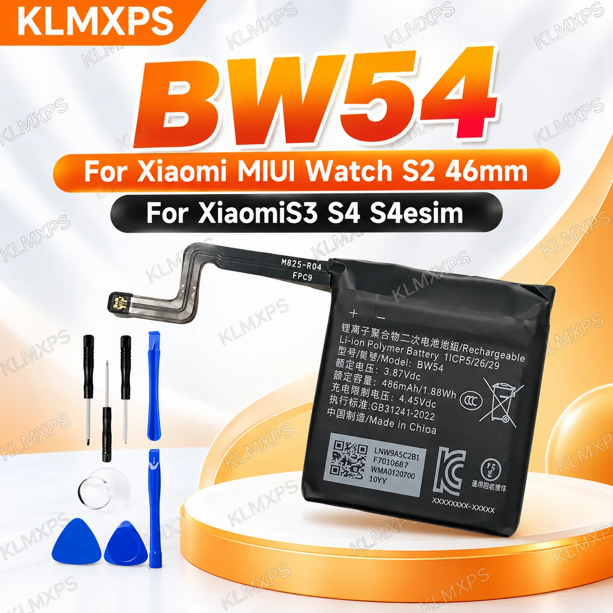 BW54 486mAh Replacement Battery with Tools Compatible with Xiaomi MIUI Smart Watch S2 46mm S3 S4 S4 eSIM Watch Repair Part