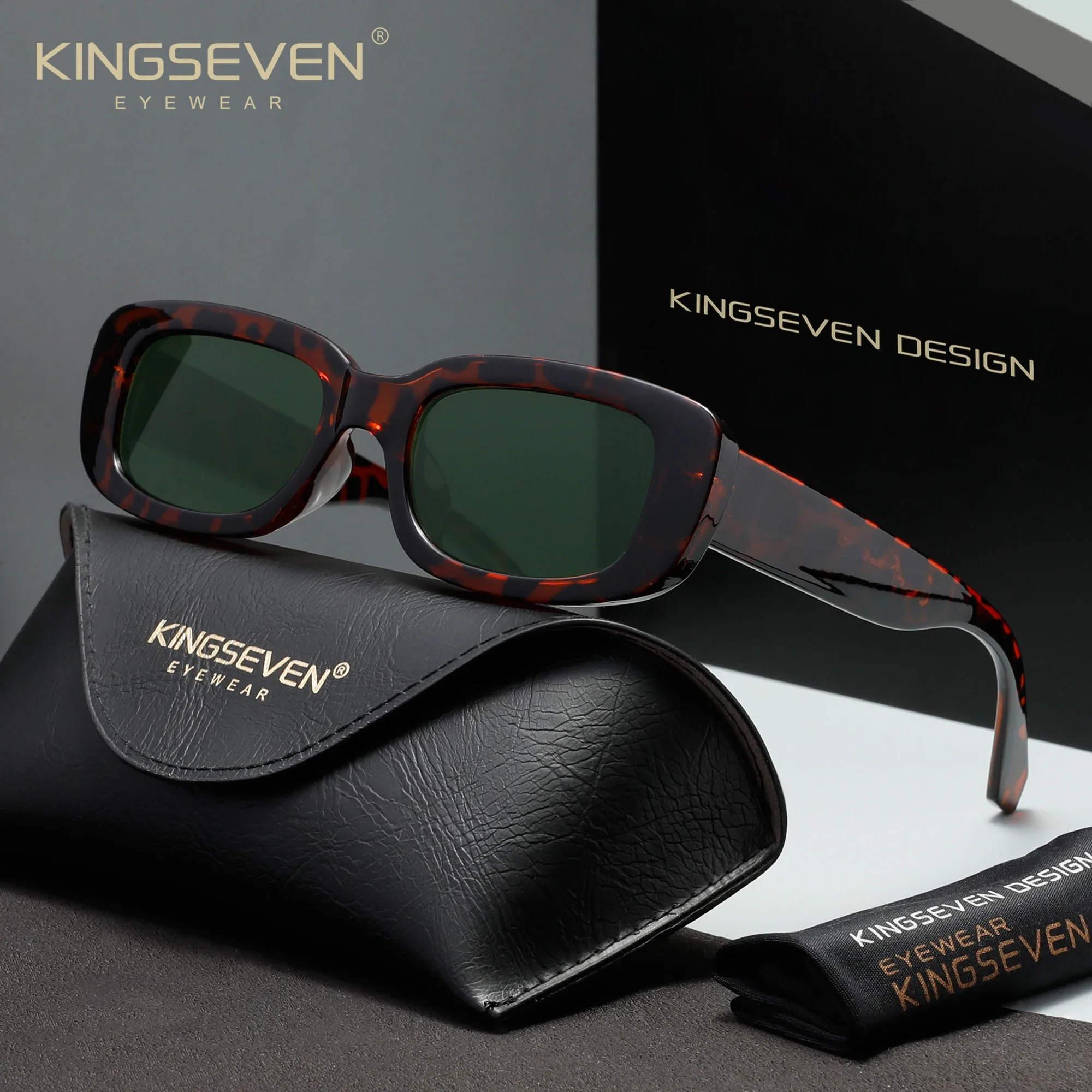 KINGSEVEN Trendy Rectangle Frames Sunglasses For Women Men UV400 Polarized Summer Beach Travel Eyewear