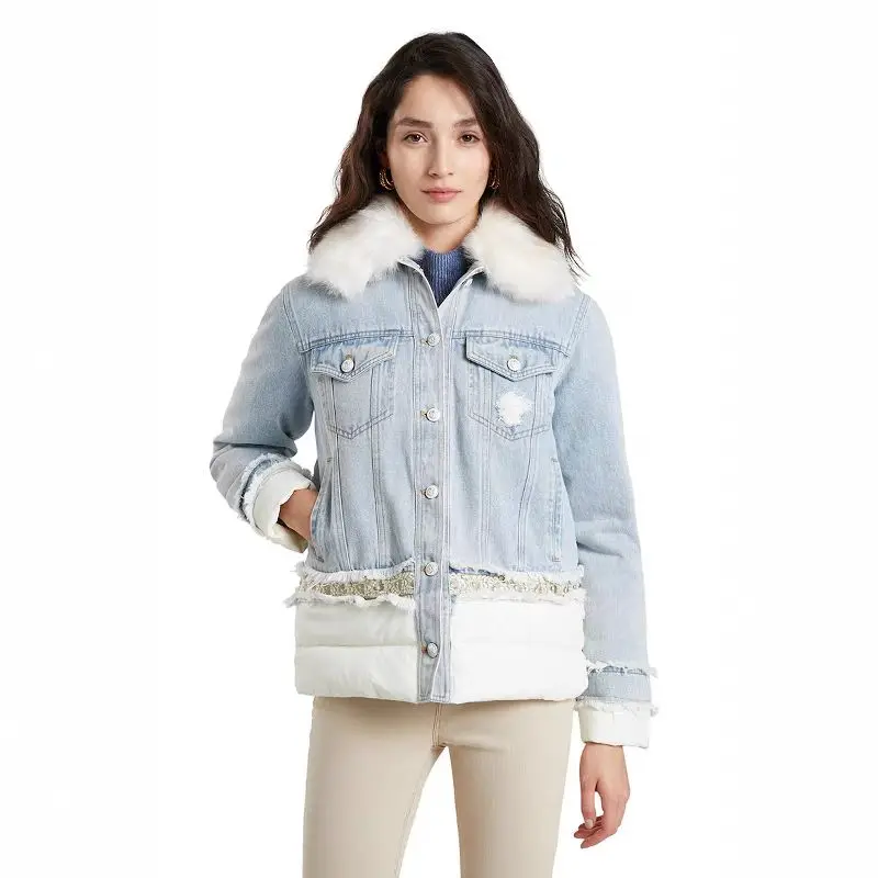 Foreign trade original single Spanish new fashion heavy embroidery stitching women\'s denim coat