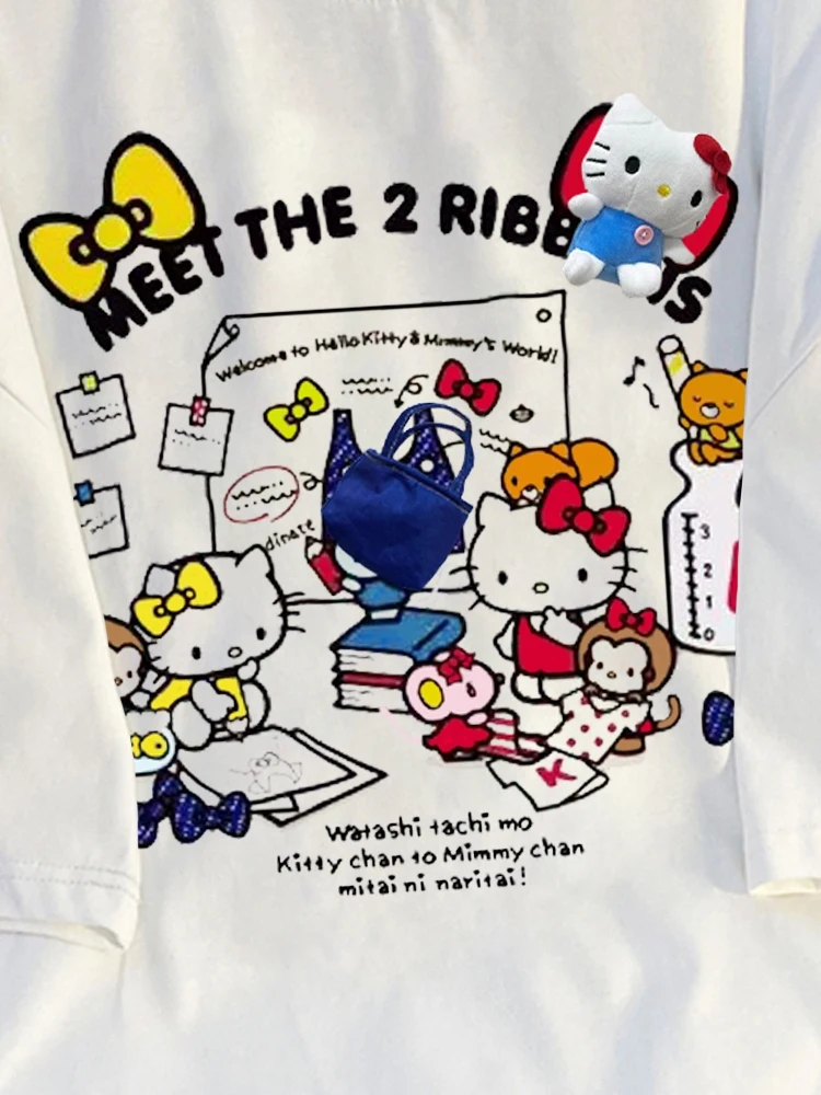 

Casual Loose Fit round Ne ort Sve T-irt Women's American Sle Vintage Streetwear Summer Top Creative Pattern Design