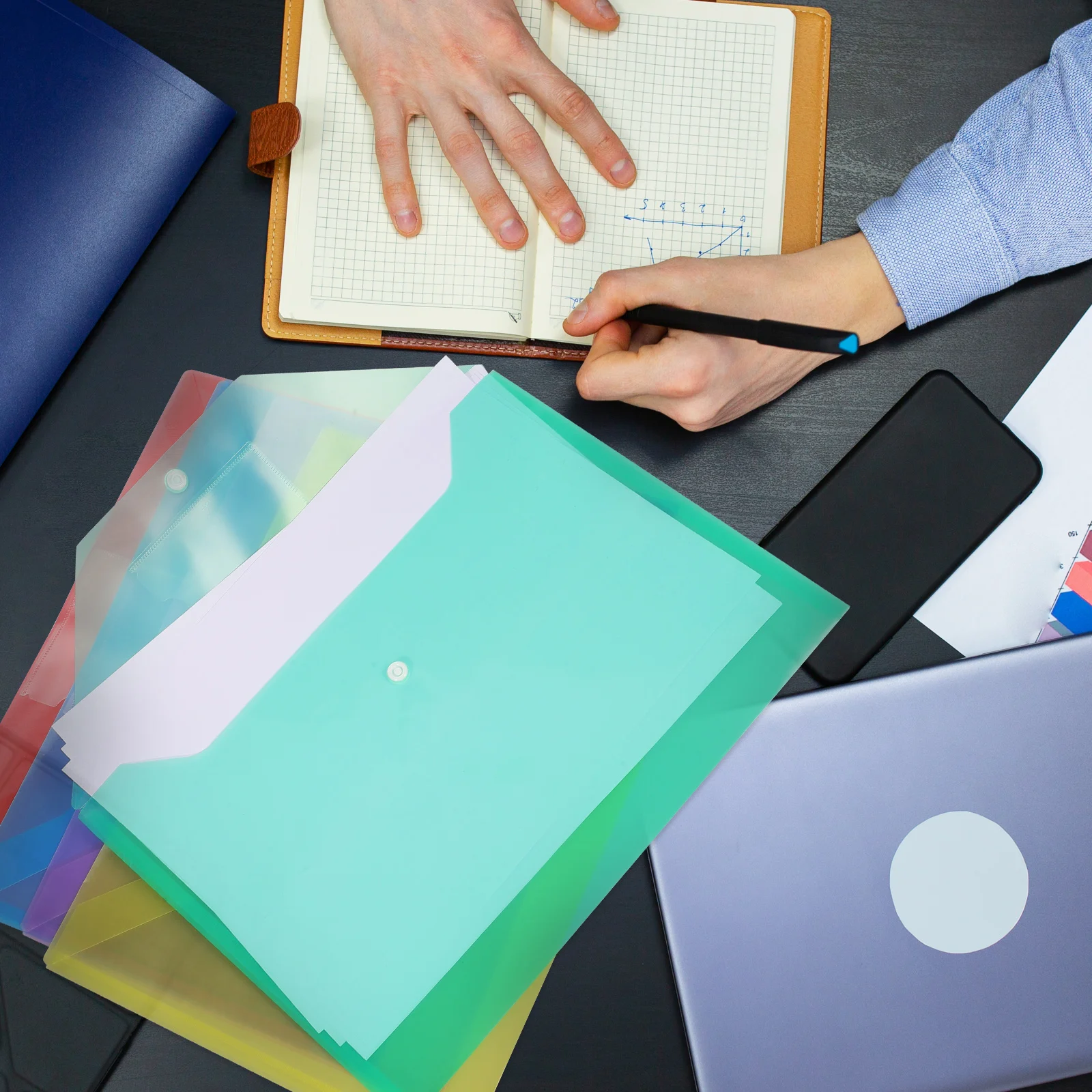 20pcs Envelopes Plastic File Holders Sturdy Water Resistant Button Closure Label Pocket Document Organizer Office