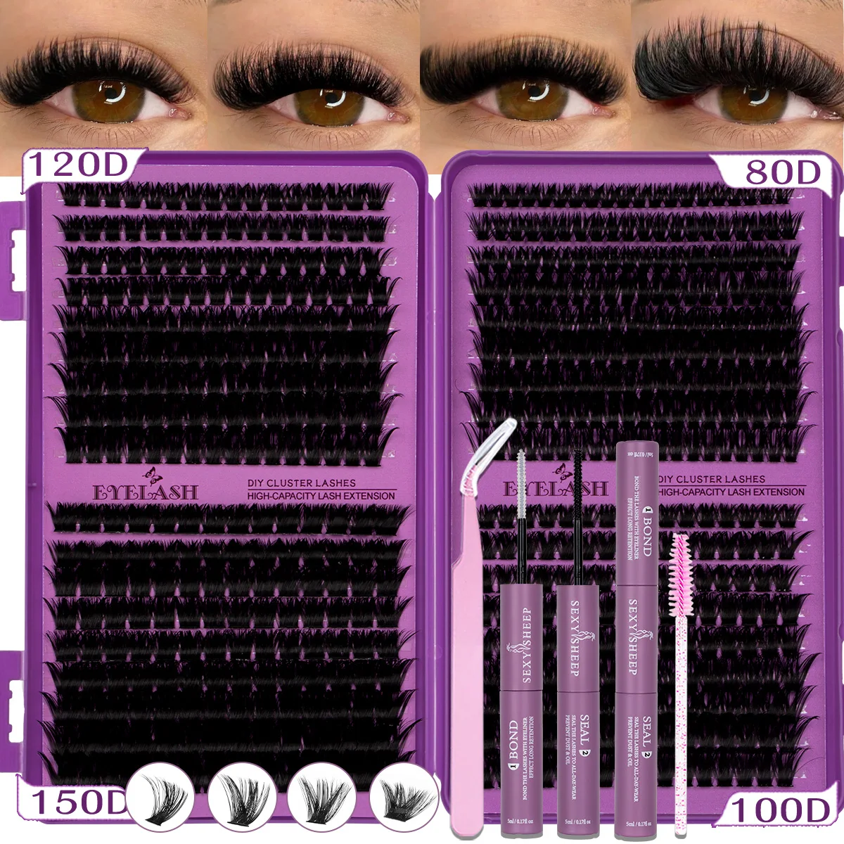 DIY Wimpernbüschel-Set Einzelwimpern-Kit Großes Set mit Kleber und Versiegelung Wimpernpinzette Wispy Lashes Kit Wiederverwendbar – Detail 9