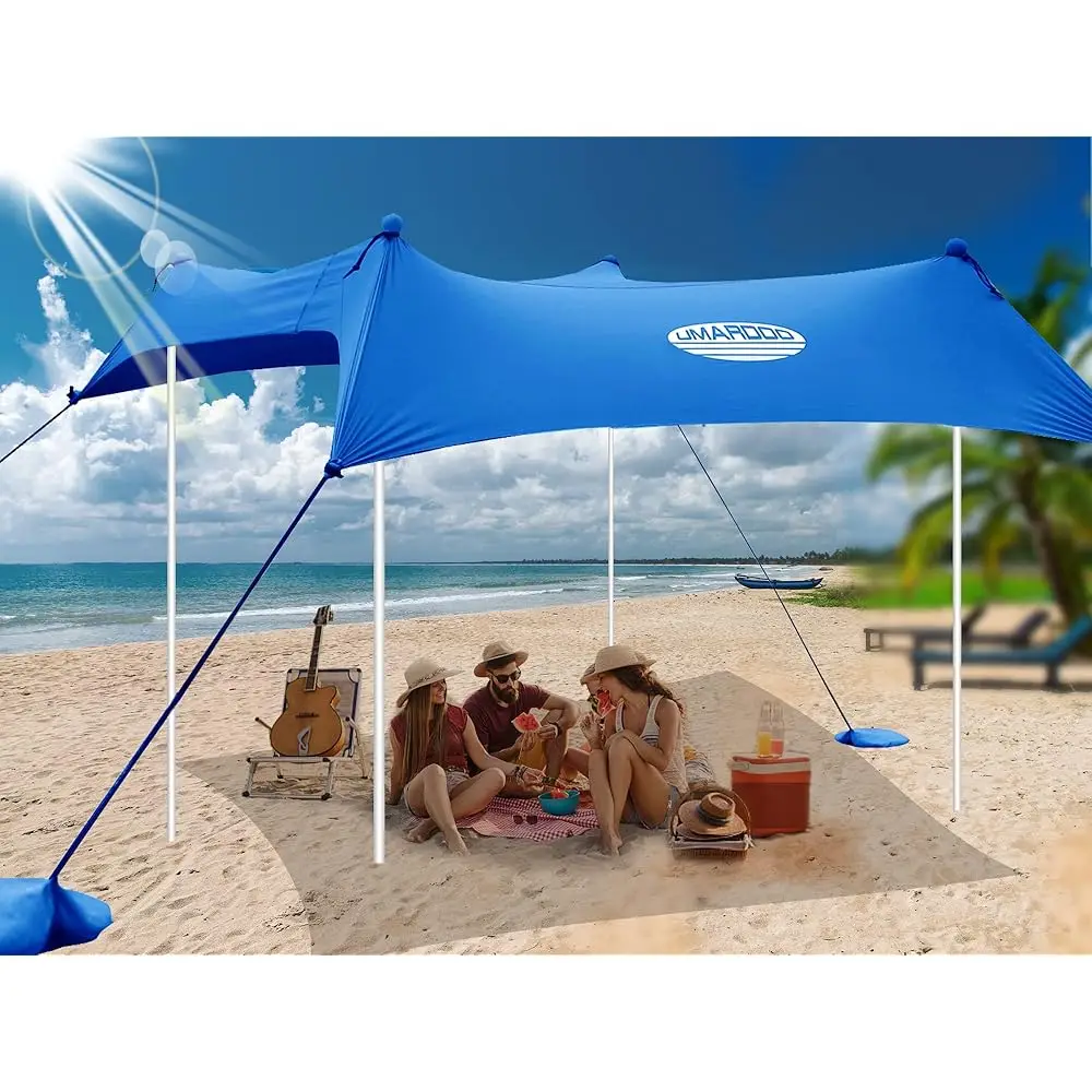 

Family Beach Tent Canopy Sun Shade Portable 10×10Ft, Large Wind Resistance Beach Sun Shelter Easy Setup With Packable Carry Bag