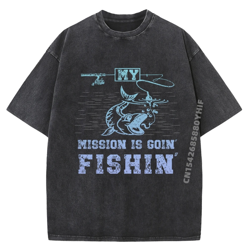 

Мужские топы и футболки с графическим рисунком My Mission Is Going Fishing Мужская футболка с принтом Свободная стираная одежда в винтажном стиле