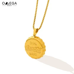 No Tarnish Stainless Steel Cola Bottle Cap Pendant Necklaces For Women Men Gold Plated Waterproof Couples Necklace Neck Chains