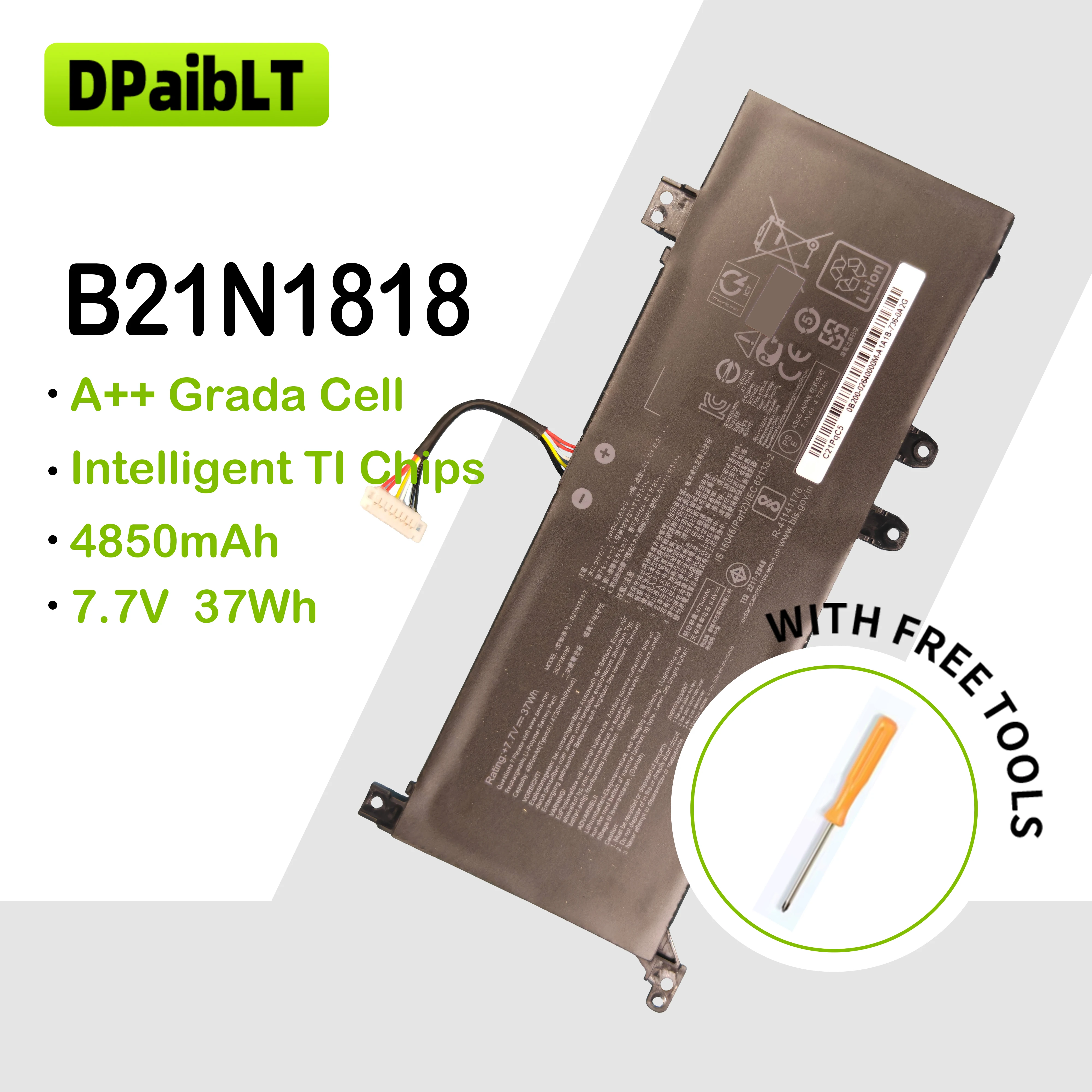 DPaibLT NEW 37Wh 7.7V 4850mAh B21N1818 B21N1818-2 C21N1818 B21N1818-3 LAPTOP BATTERY For ASUS VivoBook 17 X712 X712FA X712FB