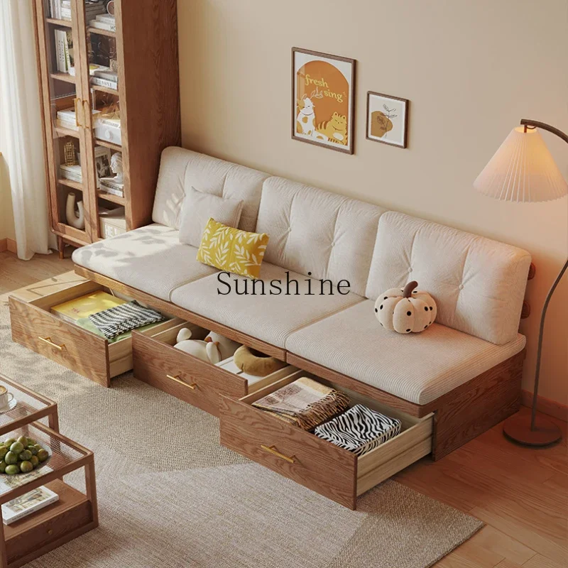 

Solid wood dual-purpose living room small apartment drawer type storage straight row floor sofa