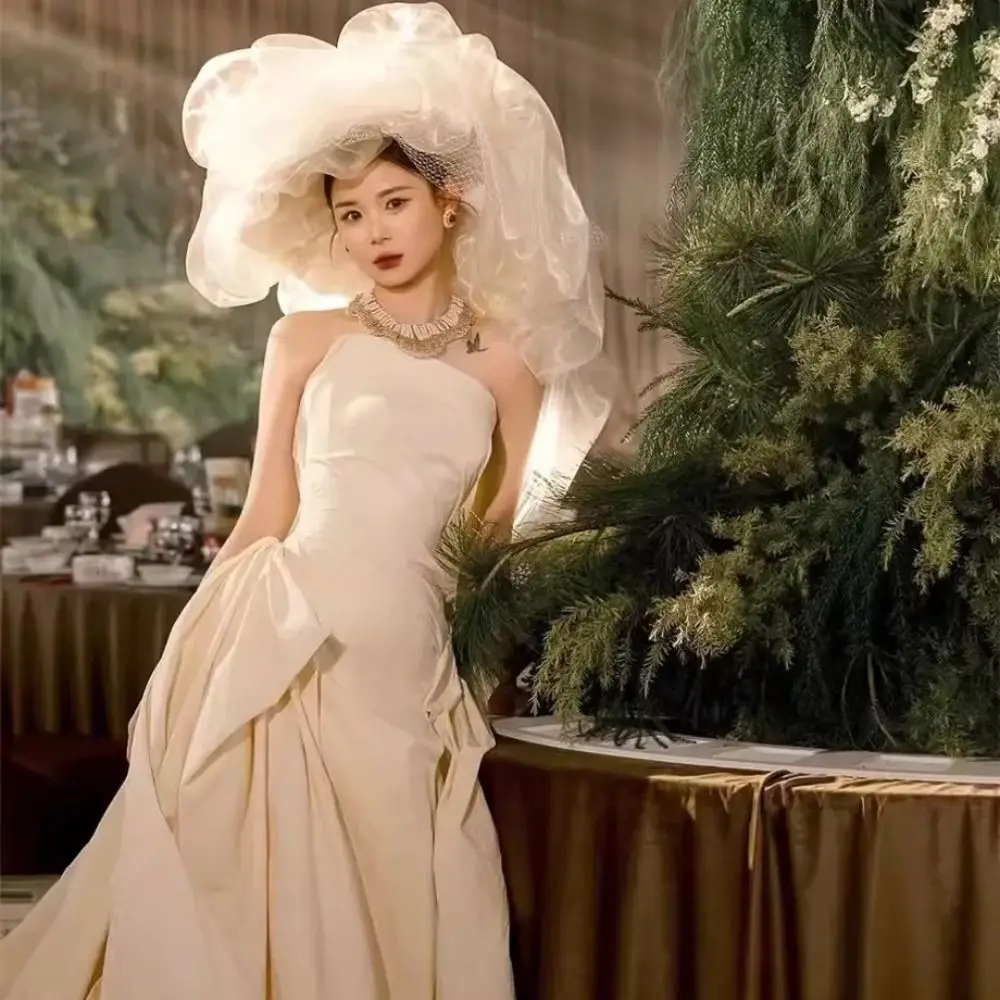 Romantic French Style Bride Headdress Plus size Elegant Bridal Hats Photography Luxury Wedding Headwear for Women image 3