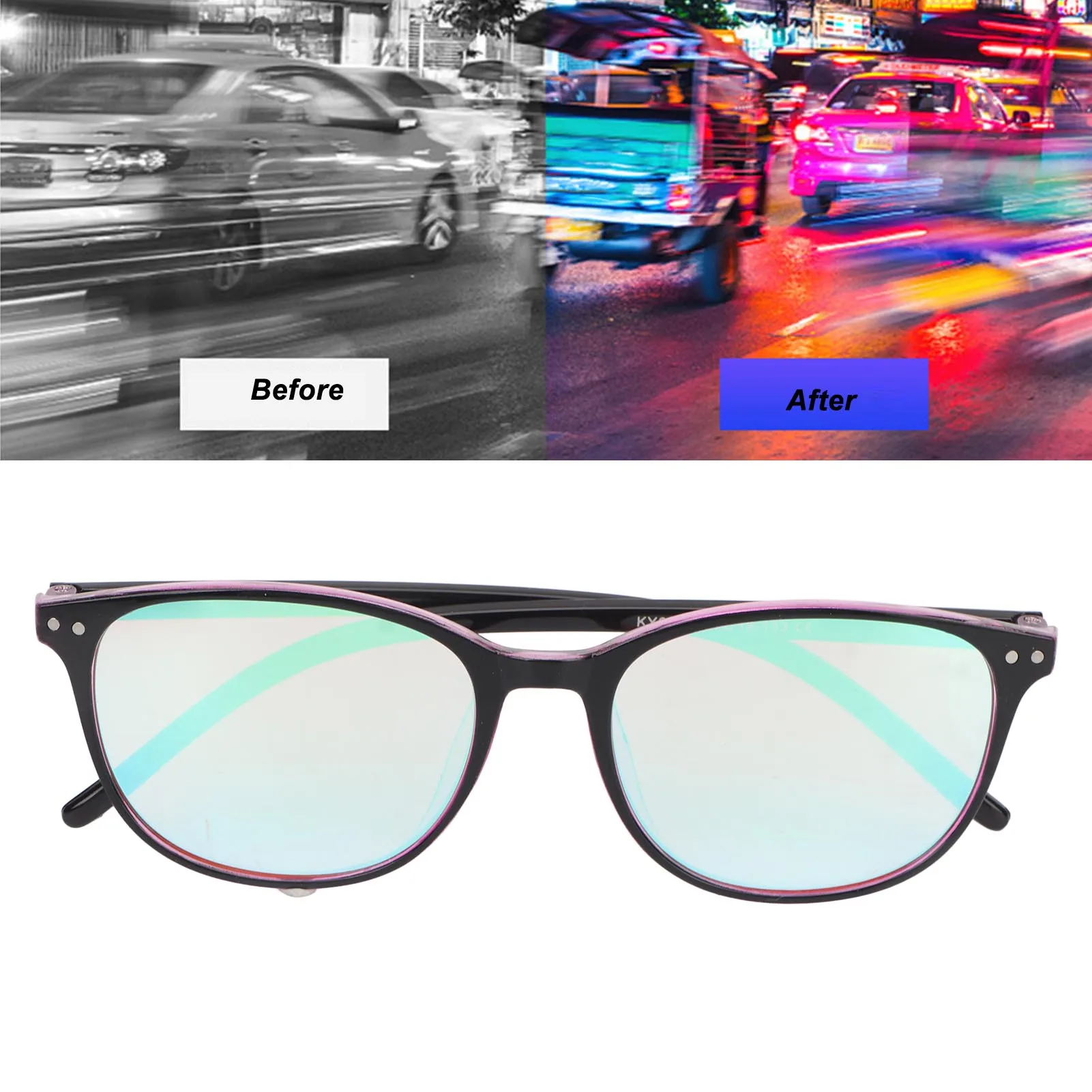 

Red Green Blindness Glasses Color Blind Corrective Glasses Black Red Frame Lightweight Sunglasses with Test Map for Driving