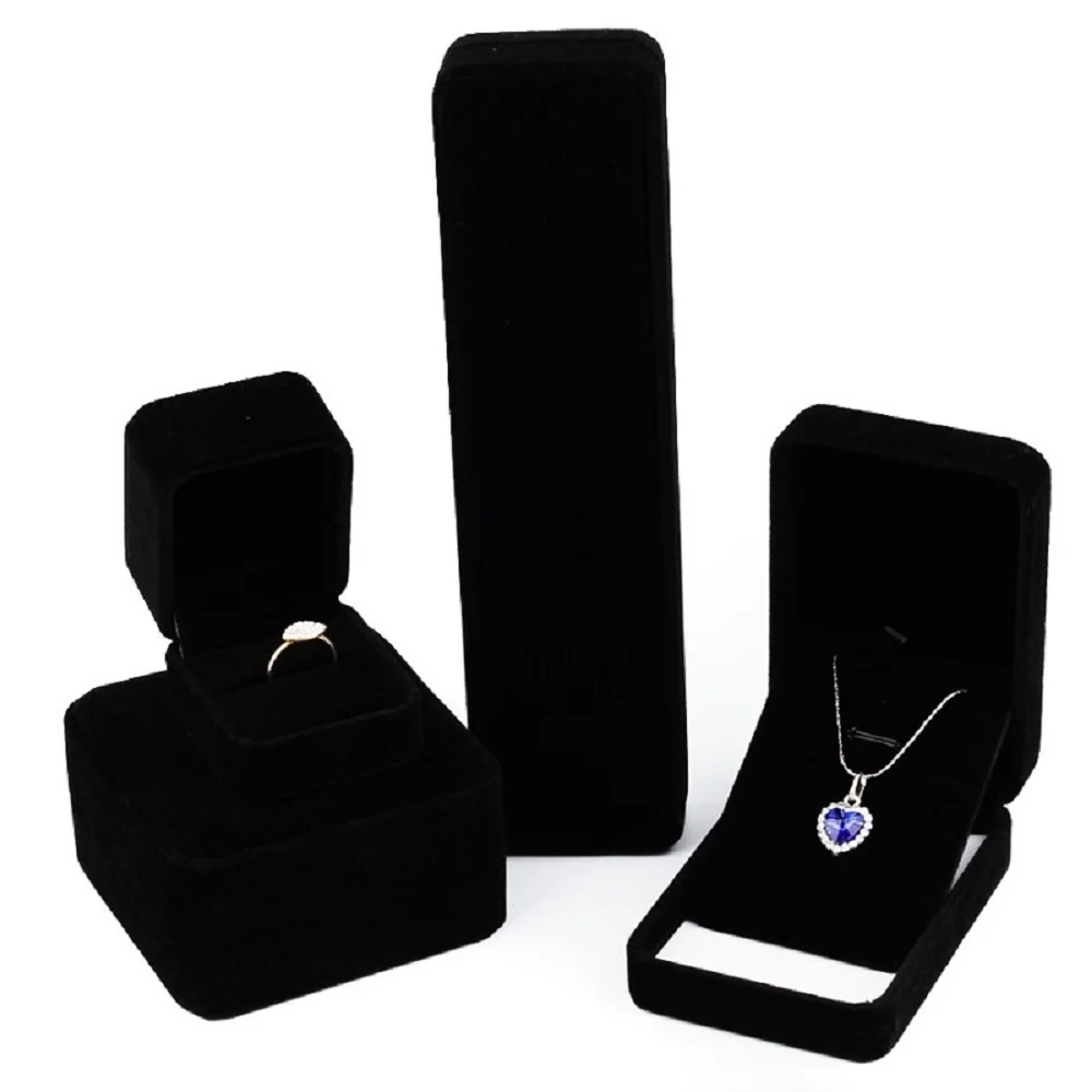 Schwarzer Samt Full Range Schmuckschatulle Ring Ohrringe Halter Armband Box Anhänger Halskette Organizer Schmuck Aufbewahrungsbox Geschenkbox – Detail 6