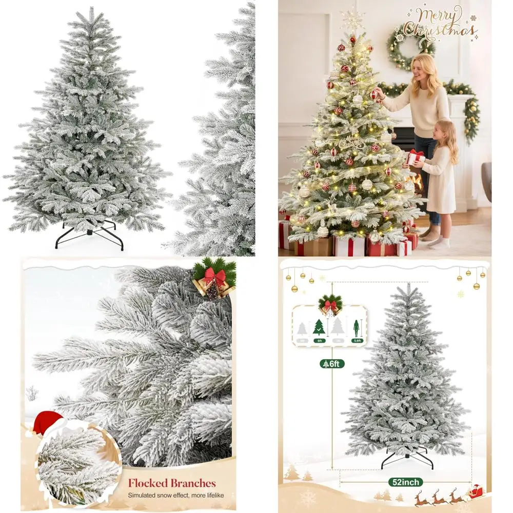 

6-Foot Snow-Flocked Unlit Artificial Christmas Tree with 1571 Branch Tips and Metal Stand for Indoor and Outdoor Use