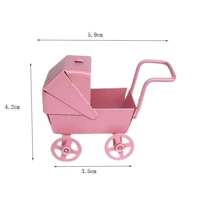 1:12 Dollhouse Miniatures Pink Baby Stroller Model Funiture Accessories For Doll House Decor Kids Pretend Play Toys Gift