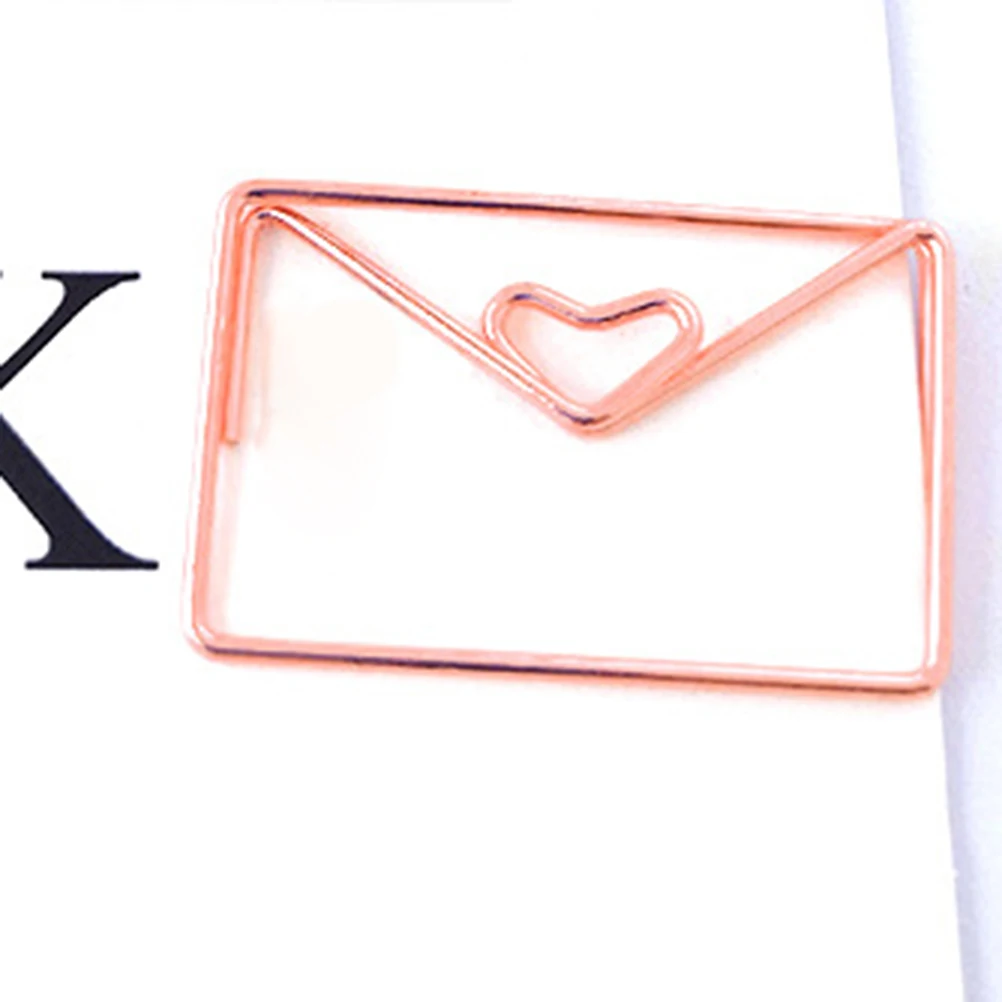 

12 Pcs Rose Gold Paper Clips Metal Envelope Bookmark Card Holder Office Supplies Cartoon Design Practical Decorative