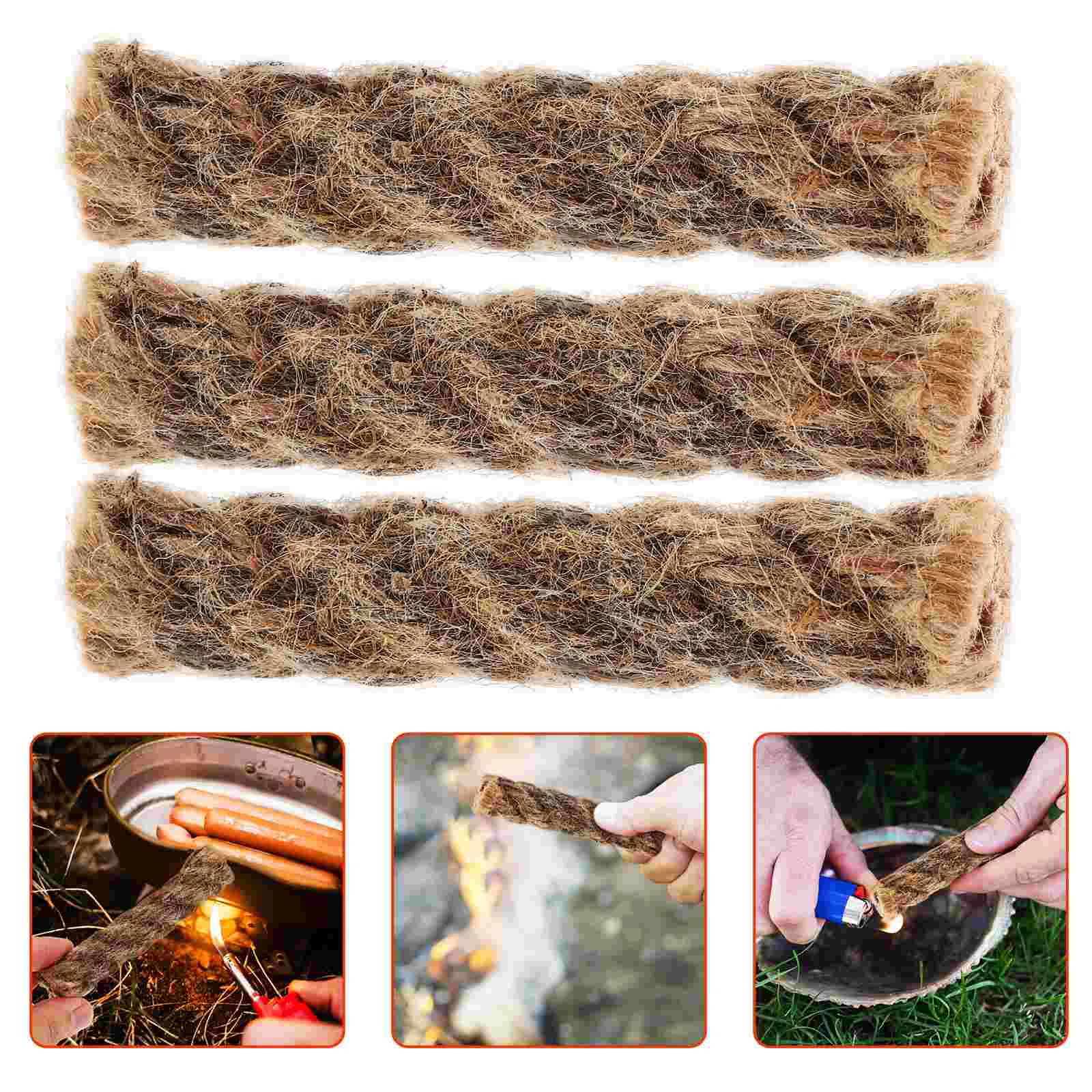 3pcs Fire Starter Rope Waterproof Fire Lighting Rope Fire Starter Waxed Rope Natural Wick Camping Tool Emergency Rope Fireplace