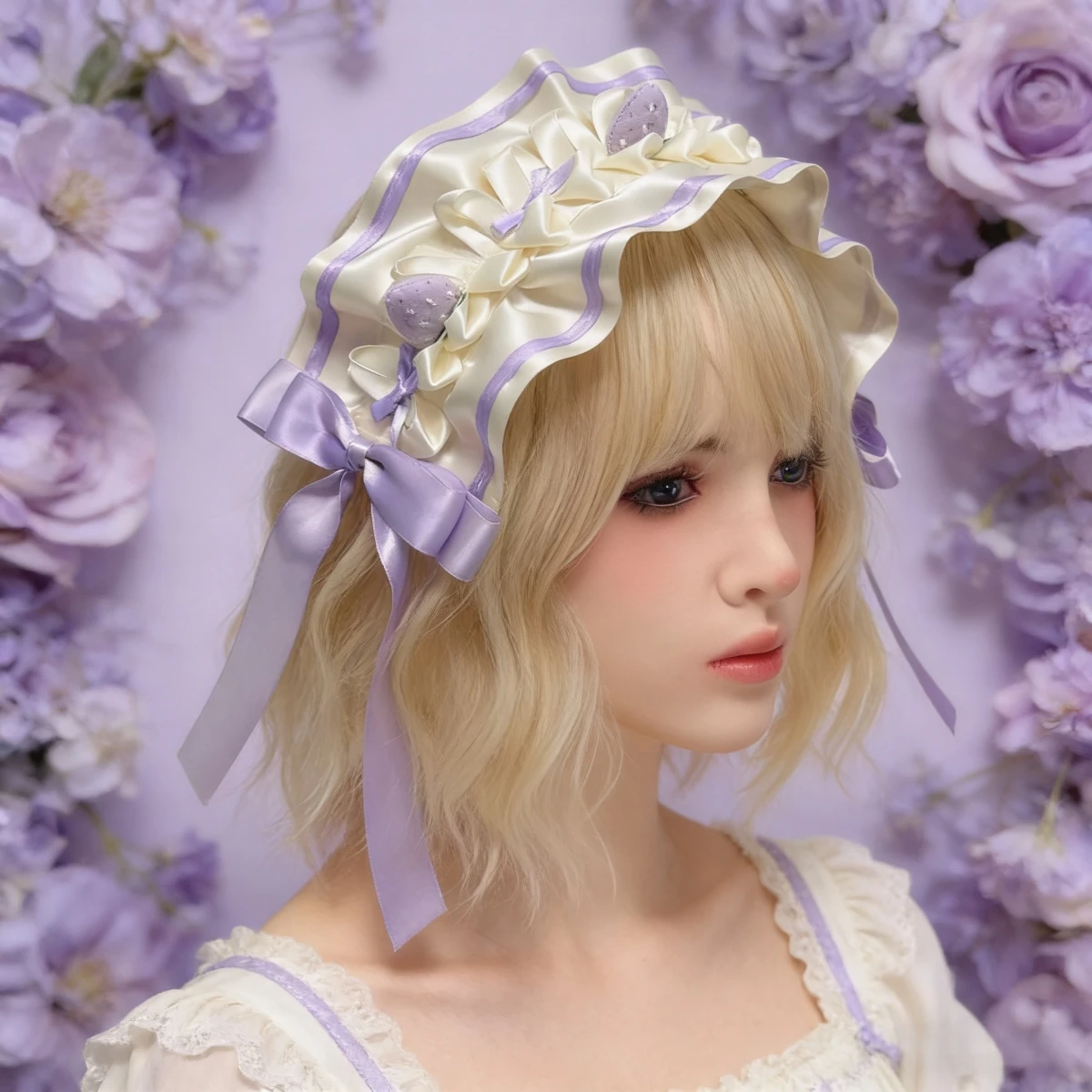 Kawaii süßes japanisches Subkultur-Lolita-Haarband, weinroter Erdbeer-Kuchen-Schleifen-Haarreif, handgefertigtes Haarband-Accessoire für Damen und Mädchen – Detail 6