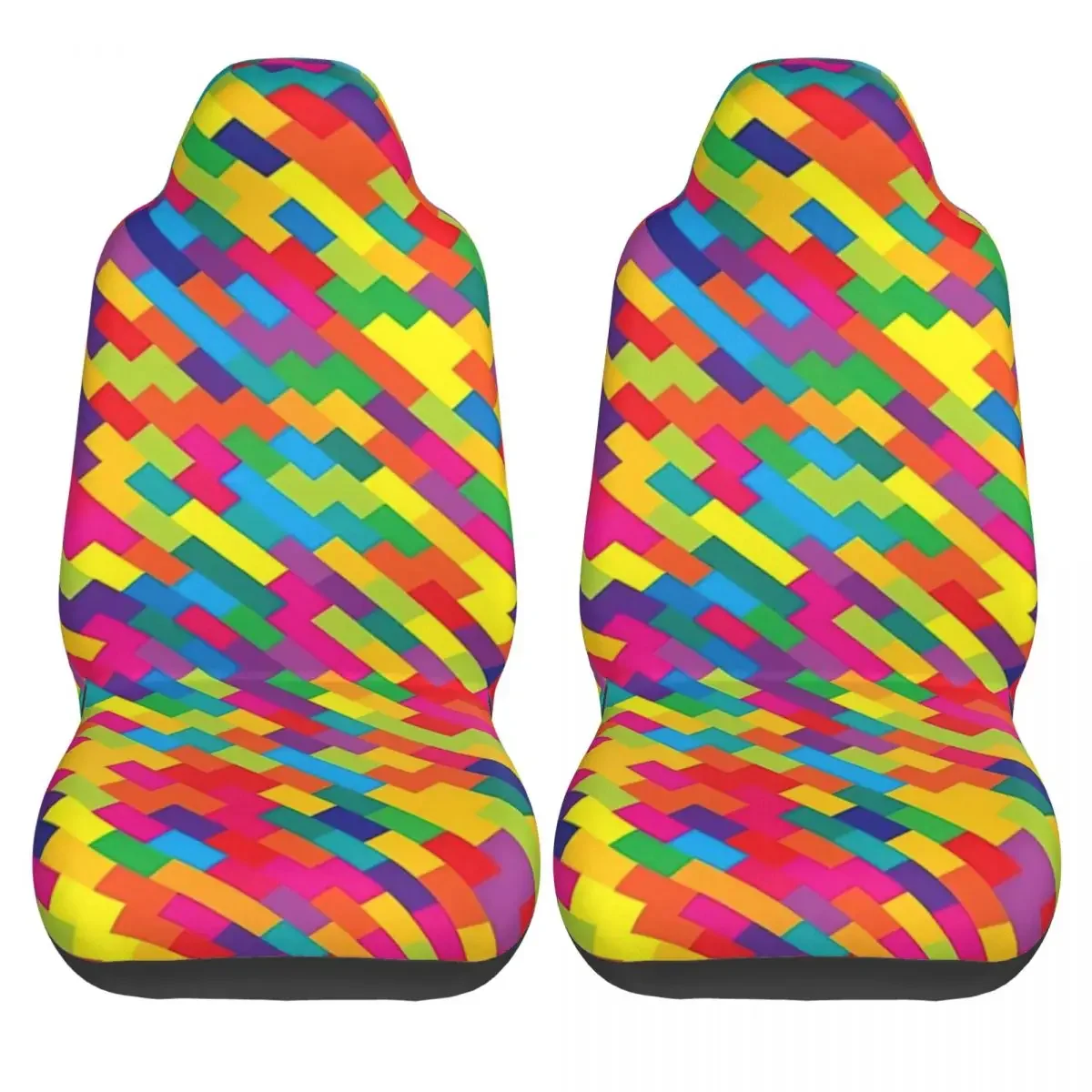 Abstract Colorful Geometric Grid Shapes Car Seat Cover Custom Printing Universal Front Protector Accessories Cushion Set