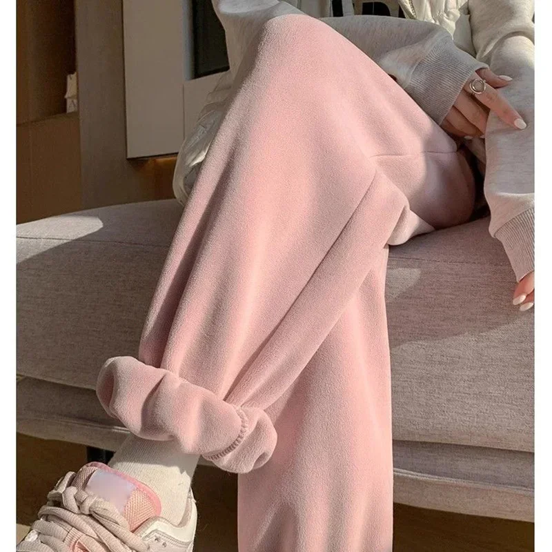 겨울 여성 바지 기본 매일 두꺼운 열 양털 바운드 피트 스웨트 팬츠 레이디 한국어 버전 편안한 눈 따뜻한 바지