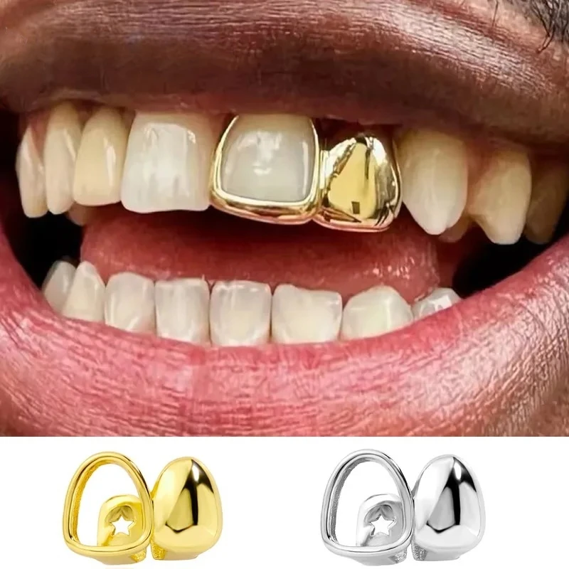 Dental Grills Geometric Double Hollow Glossy Teeth Grillz Punk Tooth Caps For Women Men Jewelry Halloween Party