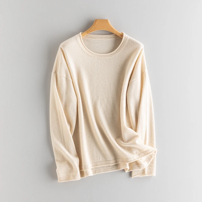 

Autumn and Winter Women's Cashmere pullover Long Sleeve Curled Round Neck Front Short Rear Long Hair Coat Loose High Quality Top