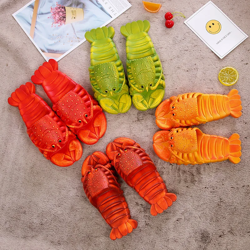 Lobster รองเท้าแตะผู้ชายตลกสัตว์ฤดูร้อน Flip Flops น่ารักชายหาดรองเท้าสบายๆรองเท้าผู้หญิง Unisex ขนาดใหญ่รองเท้าแตะนุ่ม