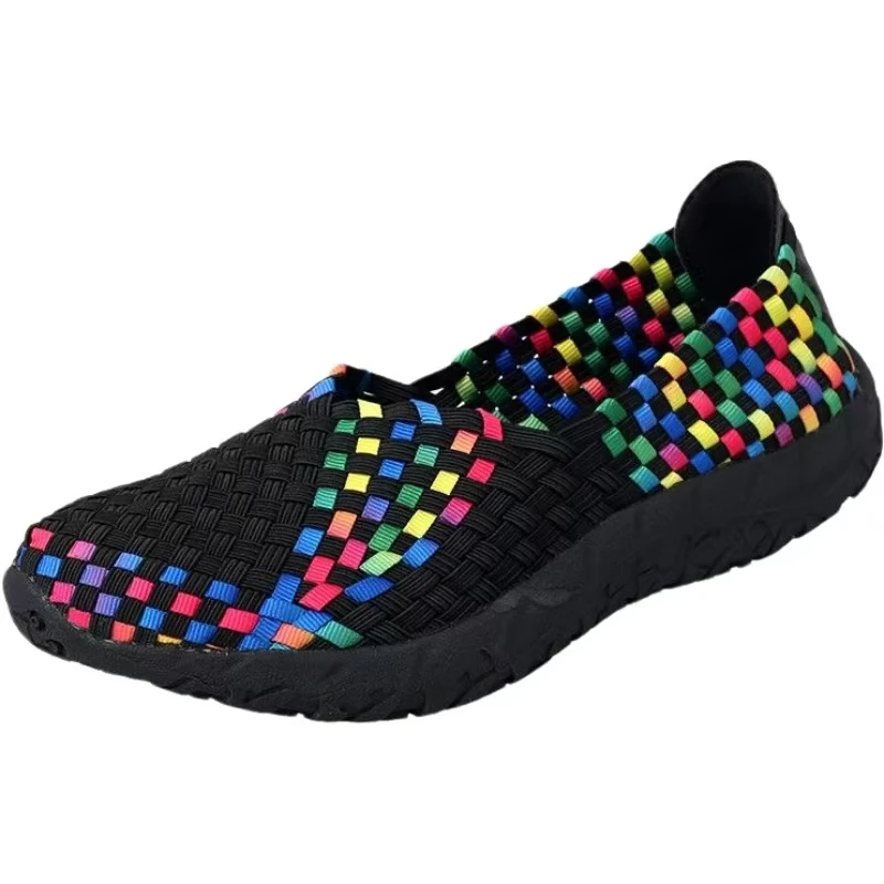 

Woman Elastic Woven Big Size Casual Sports Shoes Spring Summer New Soft Sole Lightweight Breathable Slip On Walking Shoes