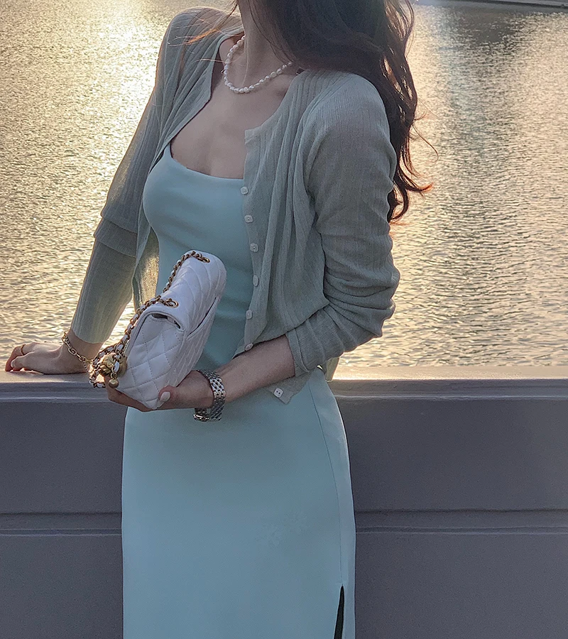 

Spring Summer 2024 Women's Slim Fit ort Open Cardigan Sun Protection Top Korean Sle Long Sve Regular Length Knitted Sw...