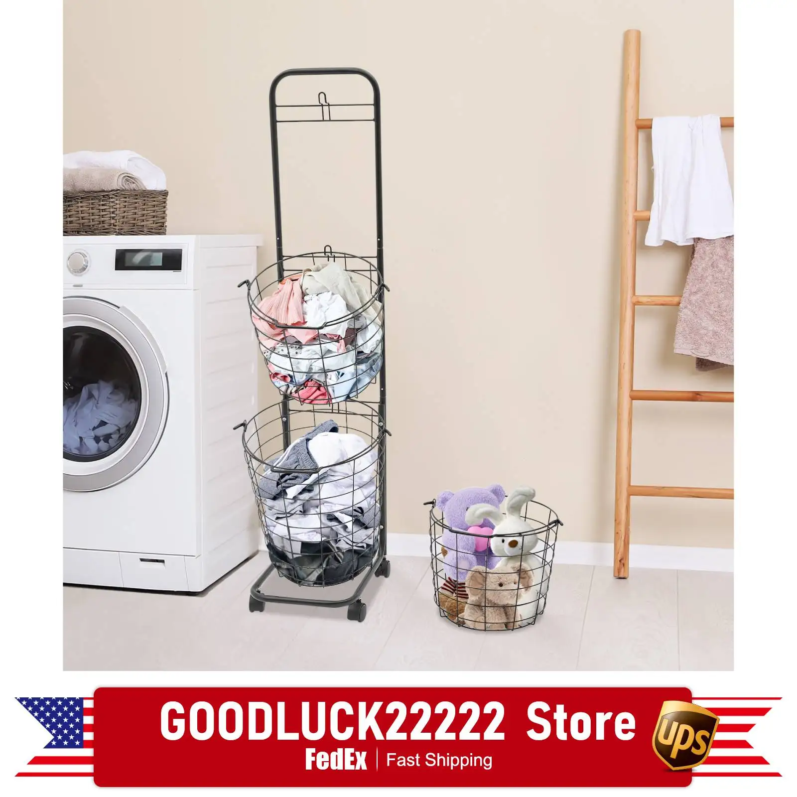 

Laundry Basket, 3-Tier Metal Wire Rolling Hamper, Breathable Foldable Laundry Sorter Organizer with Wheels, for Clothes Toys